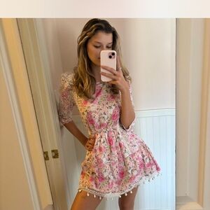 LoveShackFancy Pink and Green Floral Dress